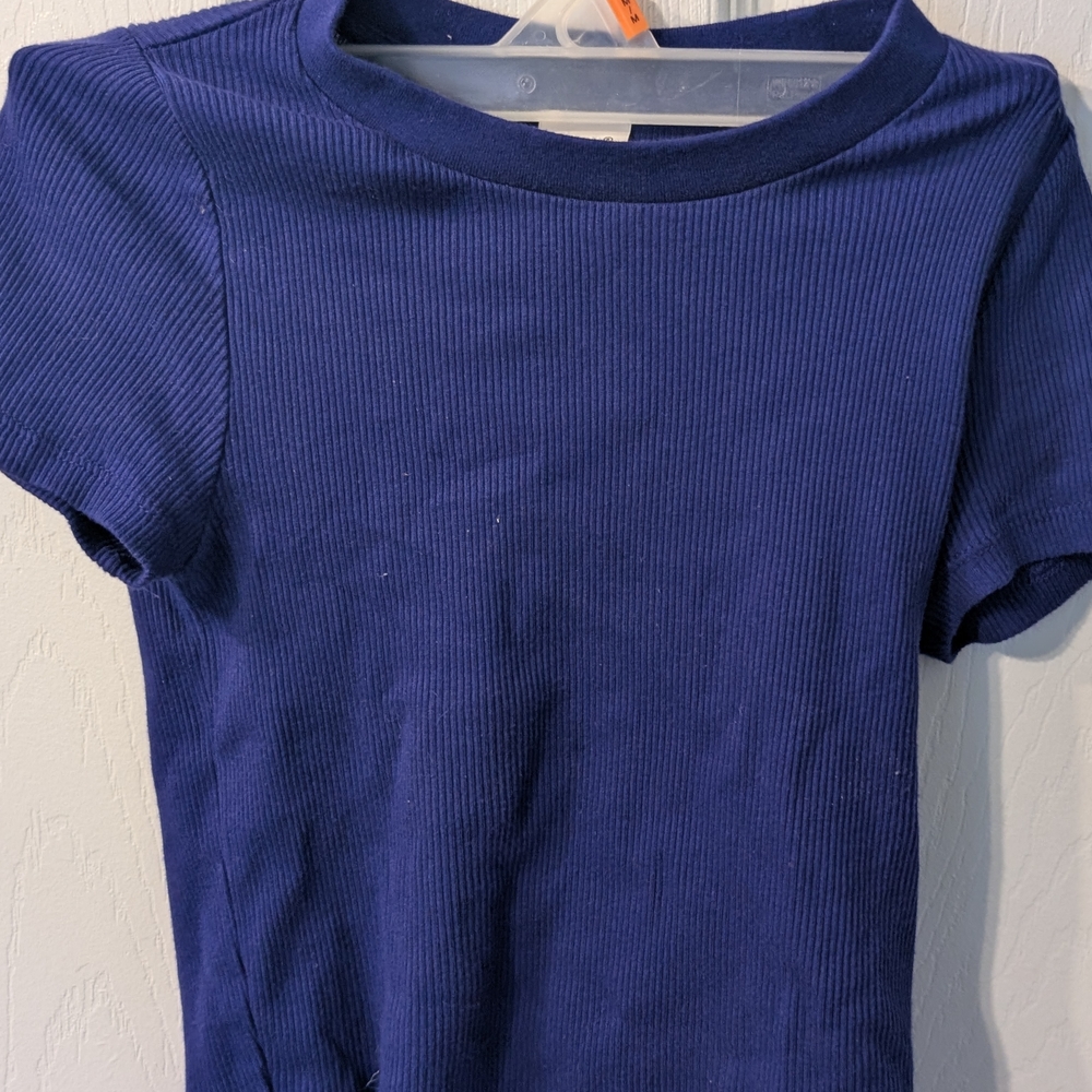 TNA Deep Blue Ribbed Short Sleeve Tee